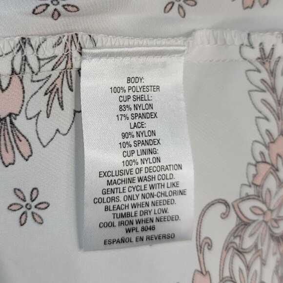 Morgan Taylor Satin Chemise White Pink Medium Lace Lingerie Adj Floral Nightie - Picture 8 of 8